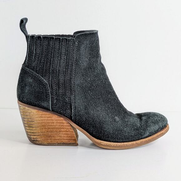 Kork Ease Ankle Boots Cinca Womens 8 Black Suede Leather Chunky Heels Pull On - Picture 10 of 15